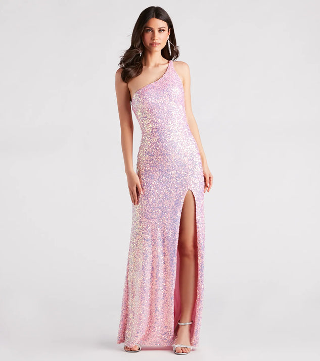 lyla off shoulder dress Lyla Formal One-Shoulder Sequin Dress
