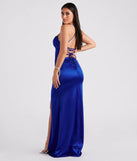 Celebrate in style with the Lucille Formal Satin Mermaid Dress, a royal blue formal wedding guest dress featuring an elegant silhouette and luxe details, perfect for a black-tie celebration.