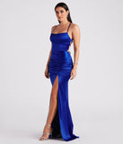 Make a bold statement in the Lucille Formal Satin Mermaid Dress in royal blue, the perfect spring dress for weddings, cocktail hours, nights out, and/or seasonal celebrations.
