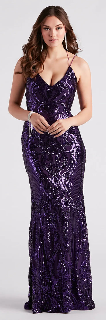 Tabetha Formal Sequin Strappy Mermaid Dress