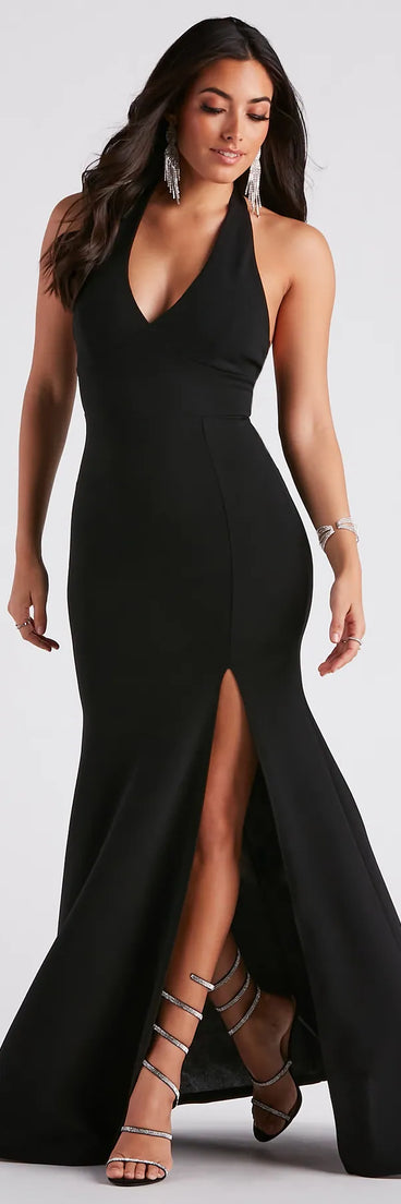 Kaiya Formal Crepe Halter Dress