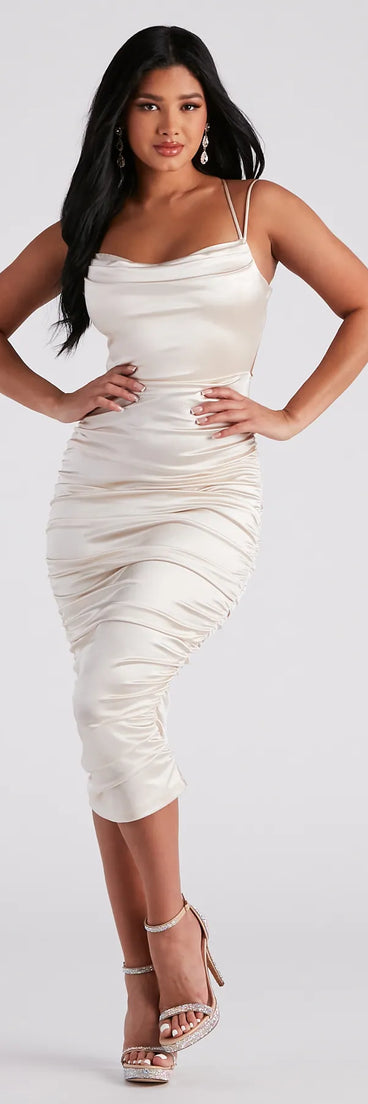 Mandy Formal Satin Lace-Up Midi Dress