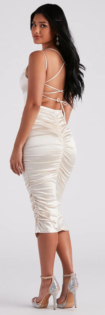 Mandy Formal Satin Lace-Up Midi Dress