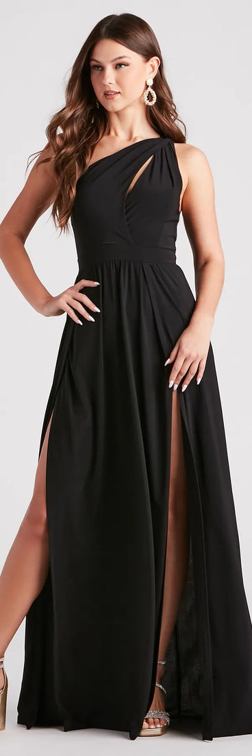 Turn heads at Prom 2025 in this black prom dress, where statement-making details meet the iconic style of the Melany Formal Dual Slit A-Line Dress .