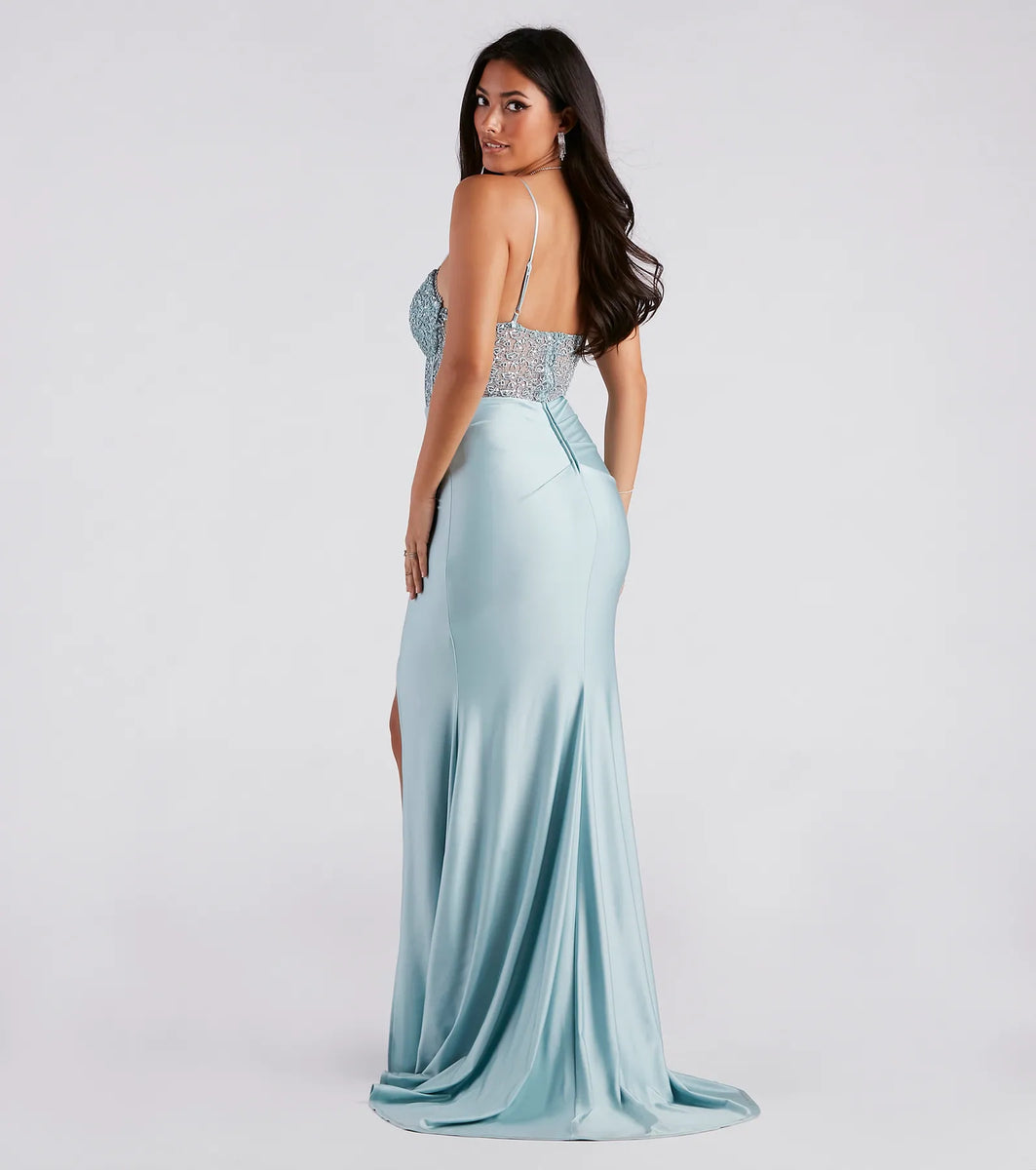 Lace Up Back Floral Lace Corset Mermaid Maxi Dress With Sequins main image 0