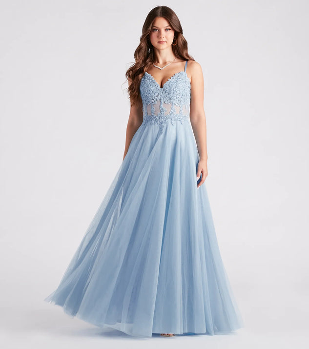 Jaci Rhinestone Embroidered Mesh Formal Dress | Windsor