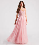The Jaci Rhinestone Embroidered Mesh Formal Dress is an elegant pink formal dress in a rich seasonal color and with unique design accents that make dressing up for winter parties, holiday balls, or festive gatherings effortless!