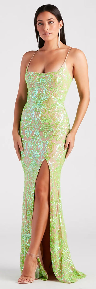 Brandy Formal Sequin Lace-Up Mermaid Dress