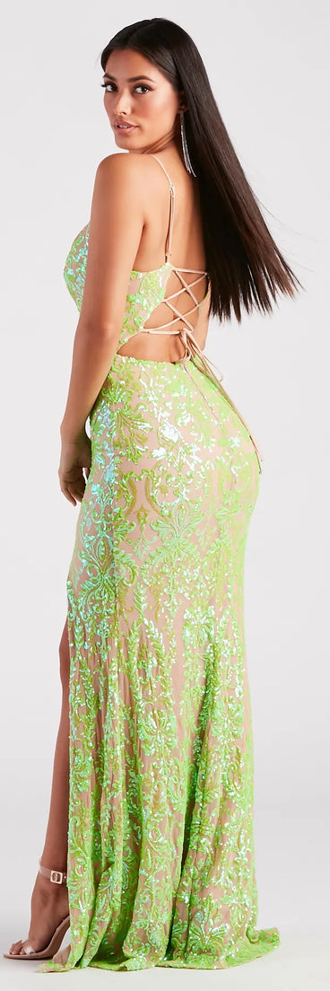 Brandy Formal Sequin Lace-Up Mermaid Dress