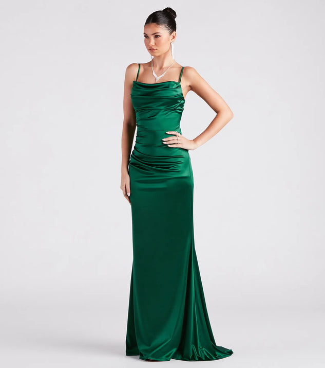 silk white long sleeve dress Sofia Open Back Satin Maxi Dress