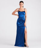 The Vickie Formal Satin Scoop Neck Mermaid Dress in luxe navy blue fabric, a stunning prom dress with statement details designed to make a bold impression at Prom 2025.