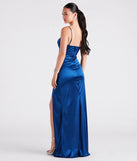 The Vickie Formal Satin Scoop Neck Mermaid Dress in luxe navy blue fabric, a stunning prom dress with statement details designed to make a bold impression at Prom 2025.