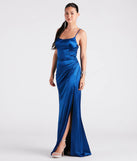 The Vickie Formal Satin Scoop Neck Mermaid Dress in luxe navy blue fabric, a stunning prom dress with statement details designed to make a bold impression at Prom 2025.