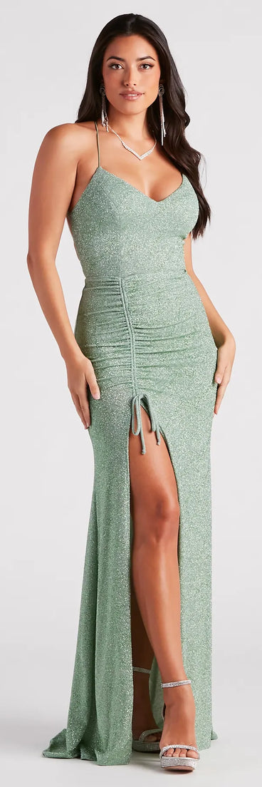 Raina Glitter Knit High Slit Mermaid Dress