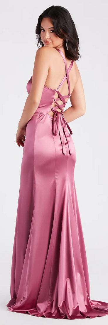 Cassie Formal Satin Lace-Up Mermaid Dress