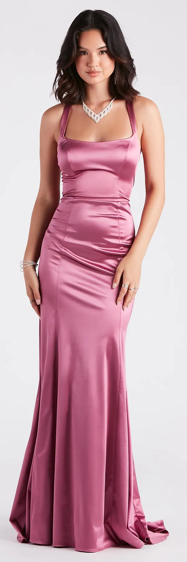 Cassie Formal Satin Lace-Up Mermaid Dress