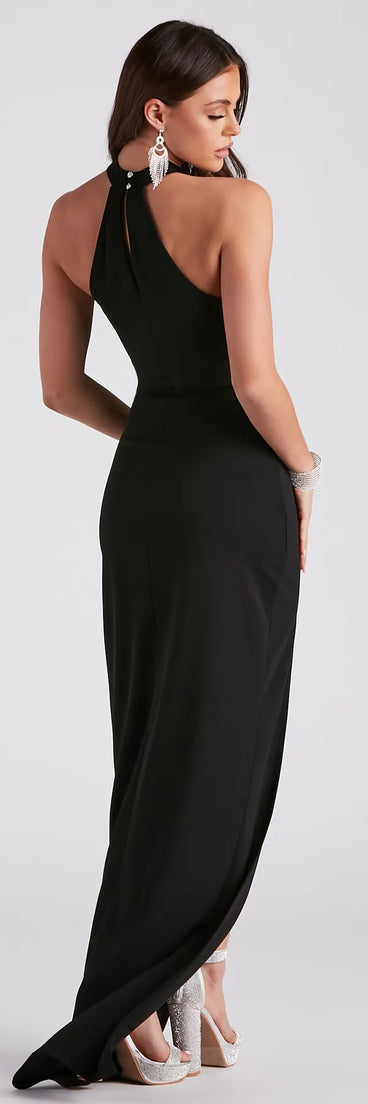 Lacey Formal Crepe Halter Dress