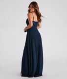 Revamp your 2025 wardrobe with this chic addition, the Stephanie Formal Glitter A-Line Dress in navy, perfect for elevating your style in the new year.