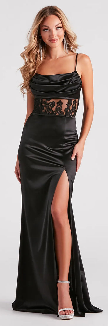 Everly Formal Satin Lace Mermaid Dress