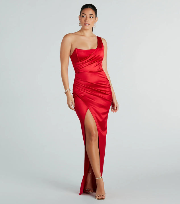 isla satin one-shoulder wrap dress Isla Satin One-Shoulder Wrap Dress