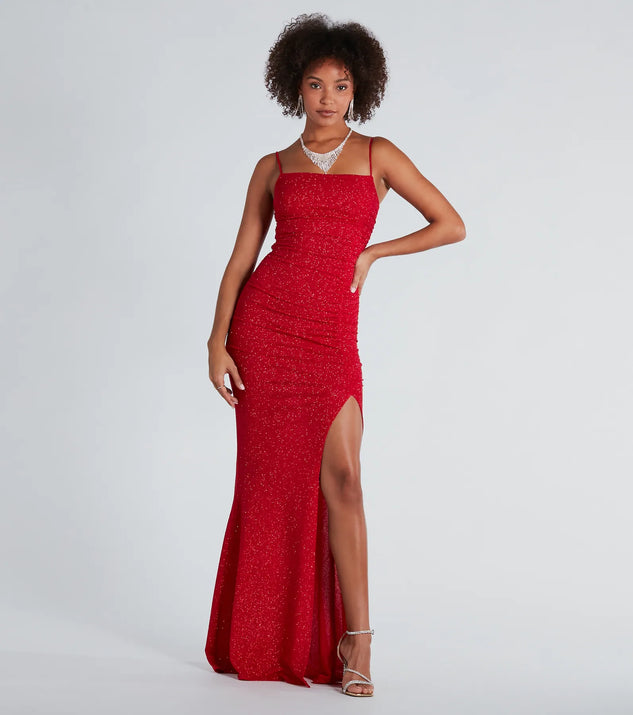 Hayden Ruched Glitter Knit Mermaid Dress