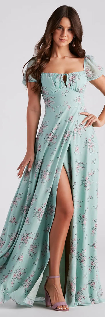 Maybelle Formal Floral Chiffon A-Line Dress