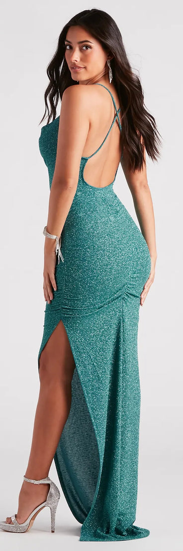 You'll be the best dressed in the Nadia Formal Glitter Long Dress as your fall formal dress with beautiful and unique details from Windsor.