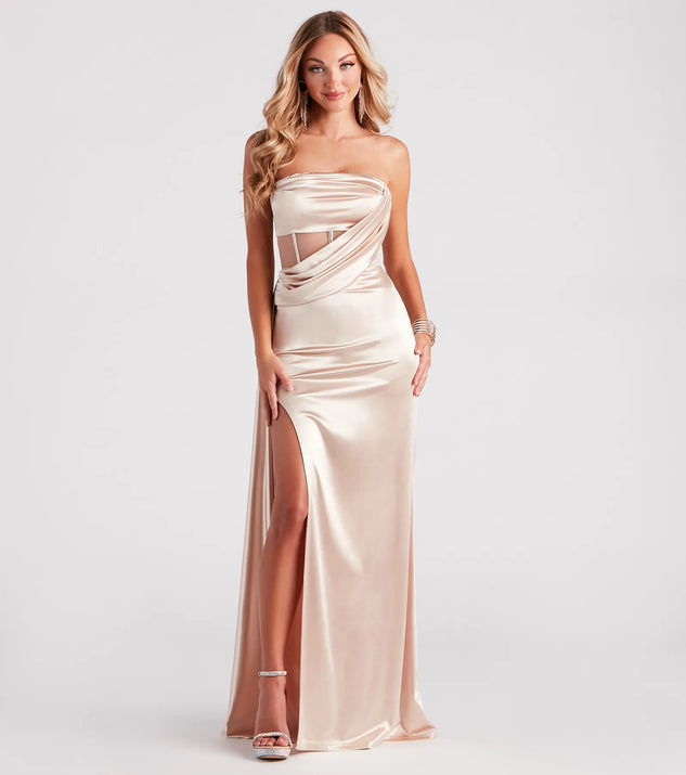 Celine Formal Satin A-Line Dress With Sash | Windsor Celine Formal Satin A-Line Dress With Sash | Windsor