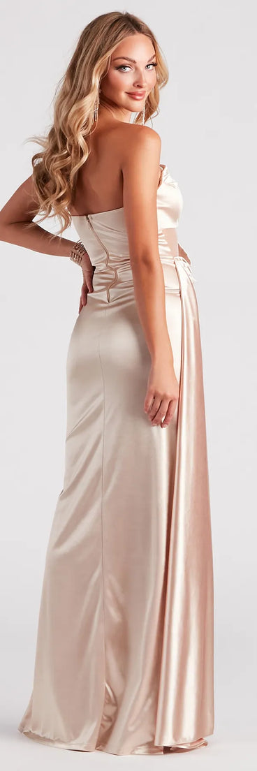 Celine Formal Satin A-Line Dress With Sash