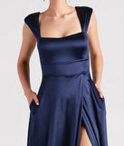 Whether it's the color or silhouette of the Lisa Satin High Slit A-Line Formal Dress, this navy bridesmaid dress is a gorgeous pick for a maid-of-honor or to create a bridal party look ready to celebrate!