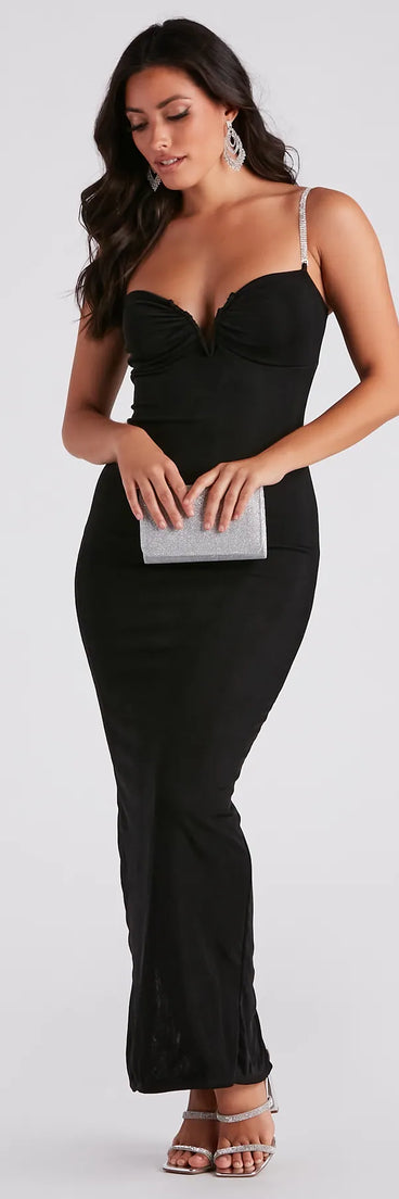 Arielle Rhinestone Strap Formal Dress