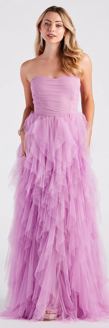 Ariana Strapless Ruffled Mesh Formal Dress