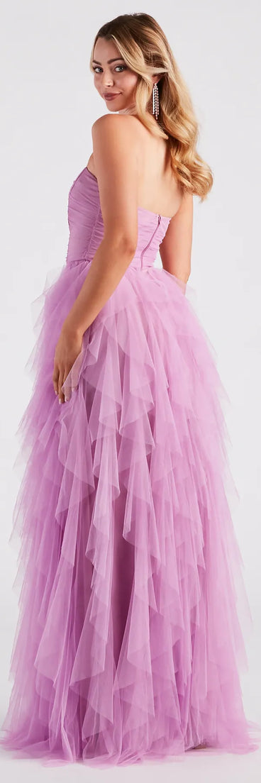 Ariana Strapless Ruffled Mesh Formal Dress