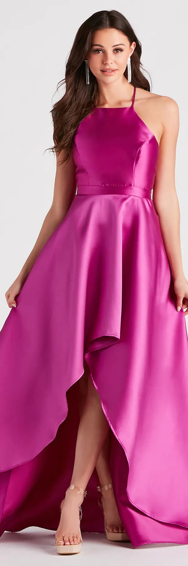 Gabbie Formal Satin Halter High-Low Dress