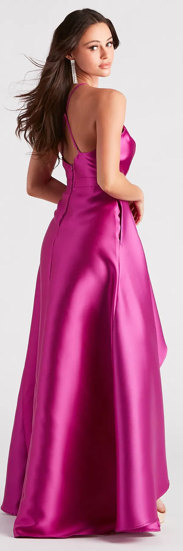 Gabbie Formal Satin Halter High-Low Dress