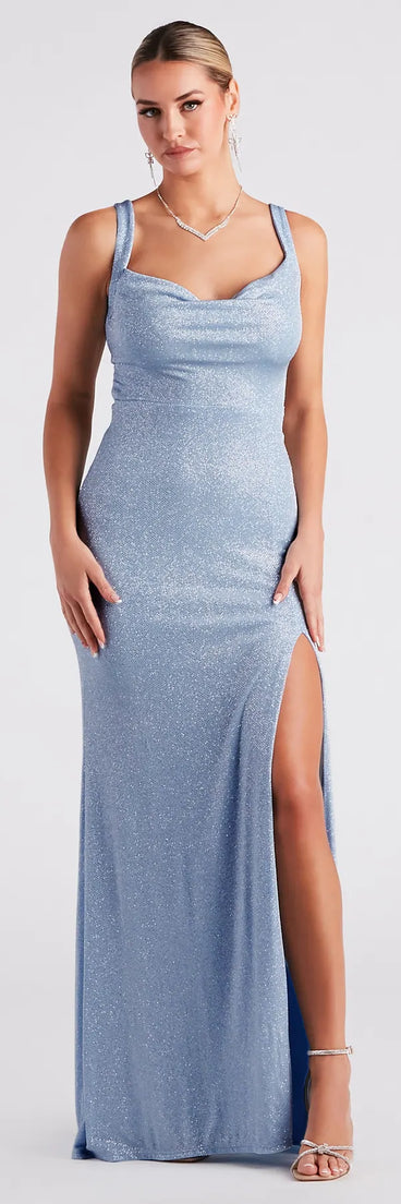 Taryn Glitter Knit A-Line Formal Dress