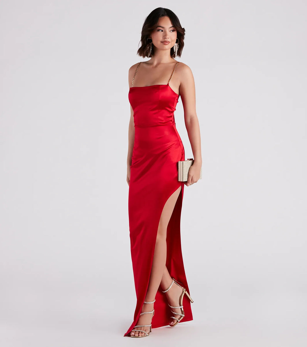 Deb Formal Deb Formal Satin Chain Strap Dress & Windsor
