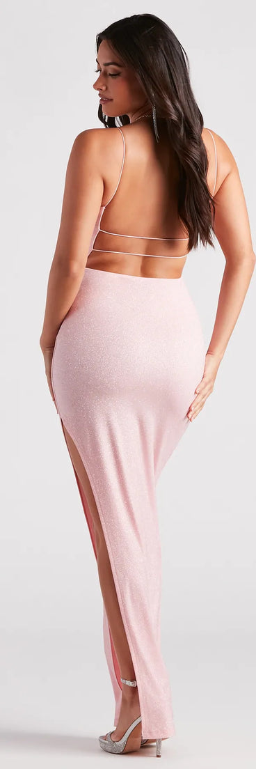 Feel instantly put-together in the Mckayla Formal Glitter Strappy Back Dress in pink, a summer wedding guest dress designed for confident style and all-out celebration.