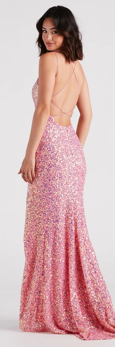 Emmeline Iridescent Sequin A-Line Formal Dress
