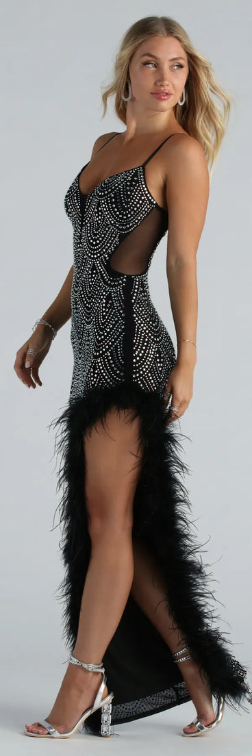 Sherry Formal Rhinestone Marabou Long Dress