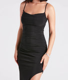 Step into summer looking effortlessly chic in the Mina Ruched High Slit Formal Dress in black, a must-have Windsor dress for your warm-weather wardrobe.