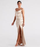 Kaylani Formal Satin Cowl Neck Long Dress