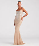 Make a bold statement in the Tori Formal Rhinestone Mermaid Long Dress in nude, the perfect spring dress for weddings, cocktail hours, nights out, and/or seasonal celebrations.
