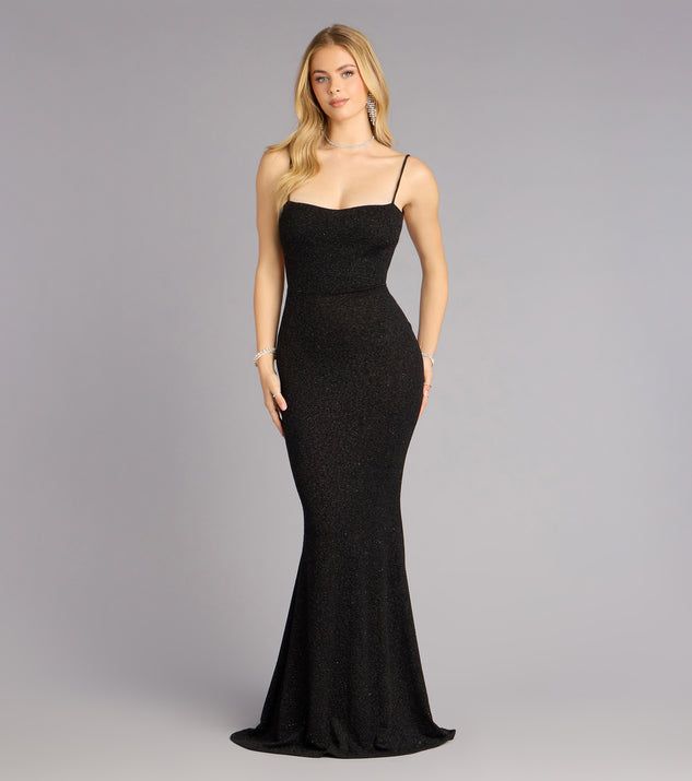 Gwendolyn Glitter Knit Bow-Back Mermaid Dress
