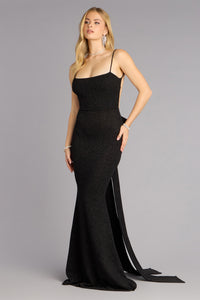 black knit gwendolyn maxi dress Gwendolyn Glitter Knit Bow-Back Mermaid Dress