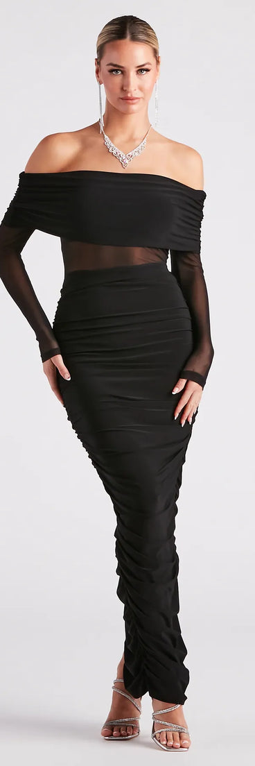 Alessia Off-The-Shoulder Sheer Mesh Formal Dress