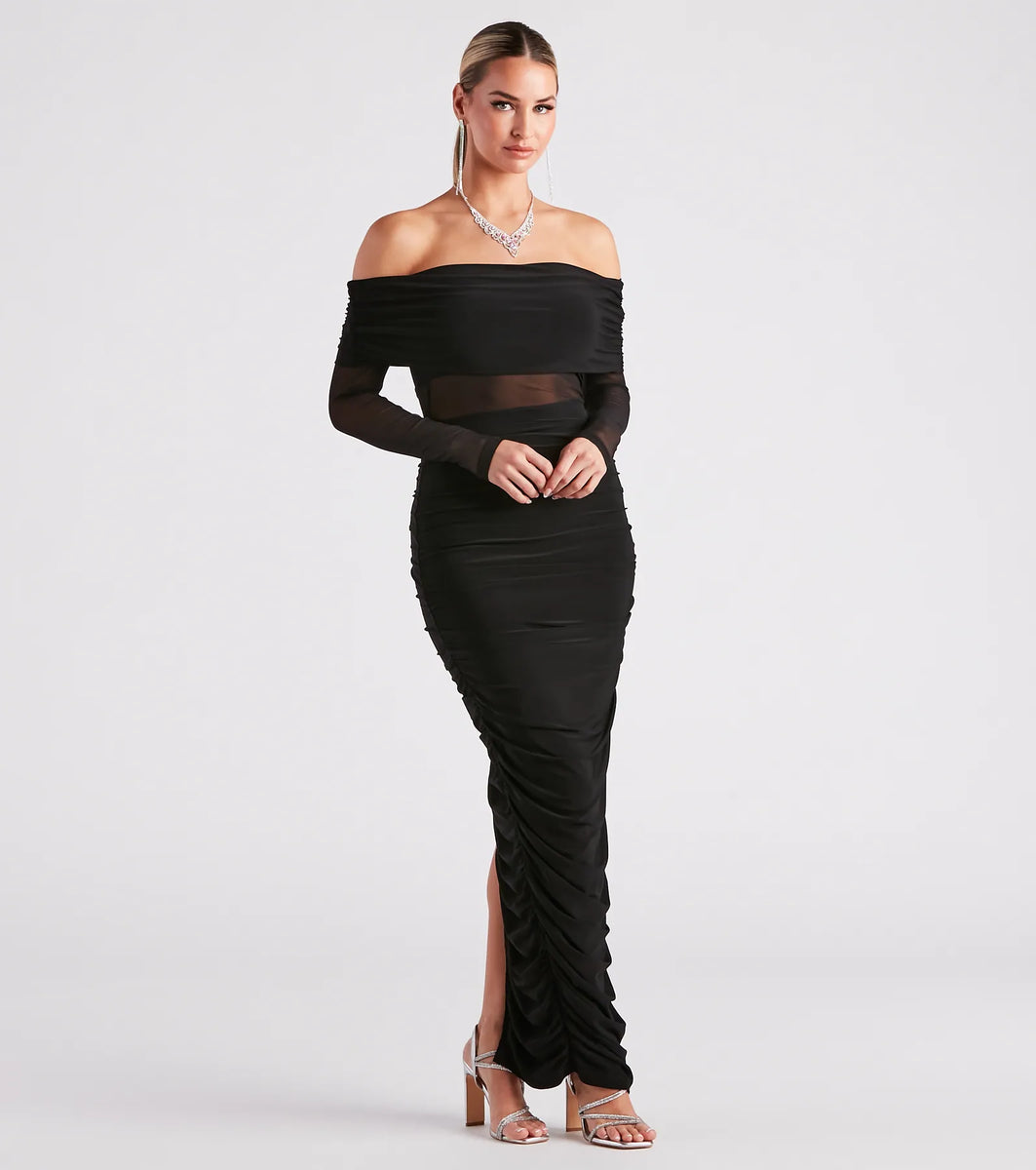 Alessia Off-The-Shoulder Sheer Mesh Formal Dress & Windsor