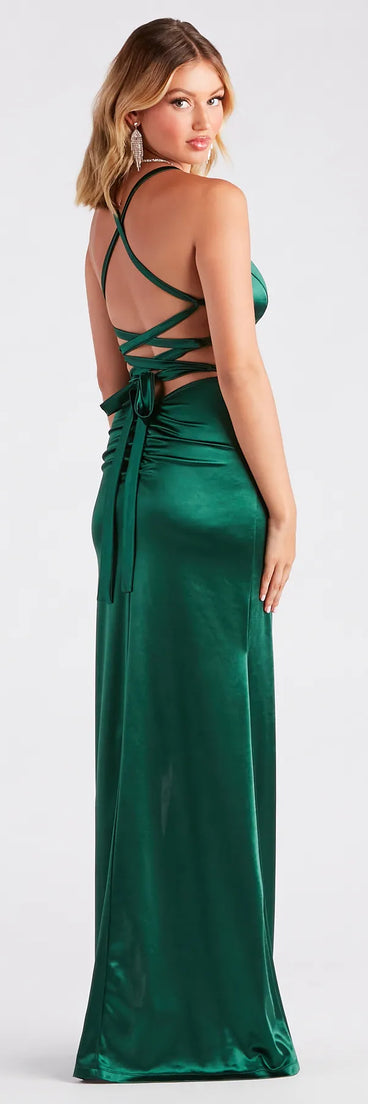 Rose Formal Satin Lace-Up Mermaid Dress