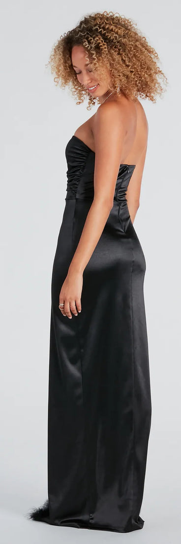 Charlotte Formal Satin Marabou Strapless Dress