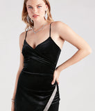 Whether it's the color or silhouette of the Dina Formal Velvet Rhinestone Slit Dress, this black bridesmaid dress is a gorgeous pick for a maid-of-honor or to create a bridal party look ready to celebrate!